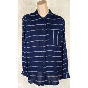Target Collection Top Size 14 Woven Button Down Top Long Sleeve Navy Striped E